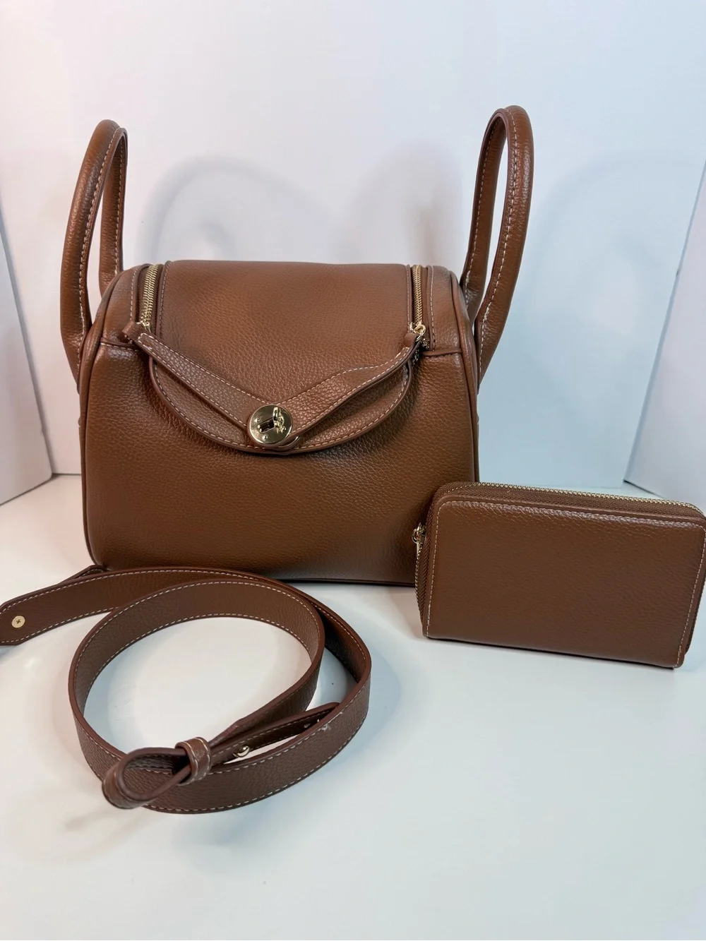 Brown Leather Crossbody Bag with Zip Wallet